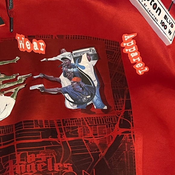 COMPTON WEAR APPAREL BEAUTIFUL RED HOODY SIZE MED - Picture 3 of 5